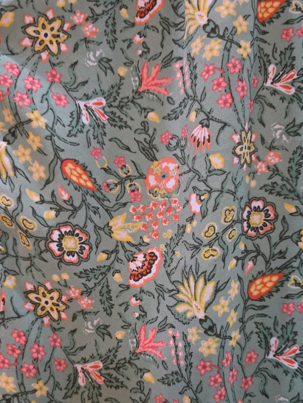 LOFT Garden Henley Mixed Media Long Sleeve Peasant Blouse Basil Sage Green Sz M - Picture 3 of 11